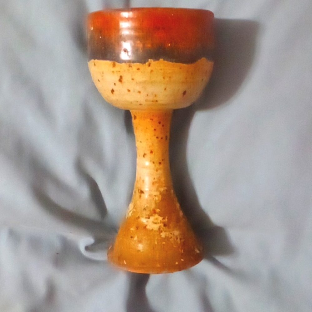 Handmade pottery wine goblet terracotta colors artist signed